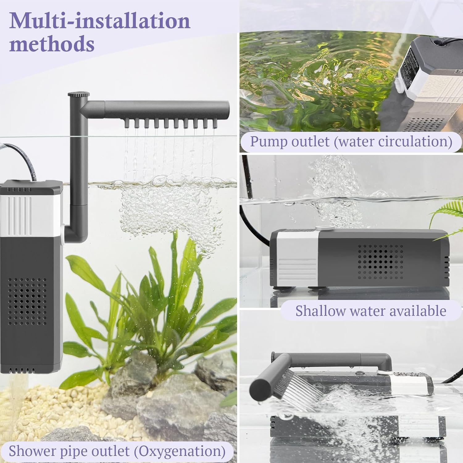 10W Powerful Aquarium Filter, Adjustable Filter for 5-20Gal Fish Tank with Biochemical Sponges, Submersible Fish/Turtle Water Filters, Filtration/Oxygenation/Water Cycle 3in1 Filter - Image 7