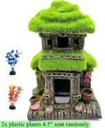 M2cbridge Aquarium Decorations Fish Hideout House Betta Cave with Green Lifelike Moss (Style 3) - Image 3