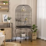 PawHut 60" Bird Cage with Openable Top, Large Parrot Cage with Rolling Stand, Wheels, Removable Tray, Bowls, Storage Shelf for Cockatie, Sun Conure, Black - Image 3