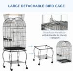 PawHut 60" Bird Cage with Openable Top, Large Parrot Cage with Rolling Stand, Wheels, Removable Tray, Bowls, Storage Shelf for Cockatie, Sun Conure, Black - Image 4