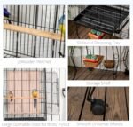 PawHut 60" Bird Cage with Openable Top, Large Parrot Cage with Rolling Stand, Wheels, Removable Tray, Bowls, Storage Shelf for Cockatie, Sun Conure, Black - Image 5