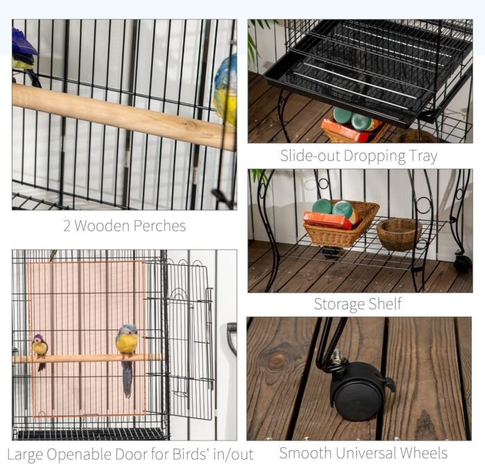 PawHut 60″ Bird Cage with Openable Top, Large Parrot Cage with Rolling ...