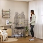 PawHut 60" Bird Cage with Openable Top, Large Parrot Cage with Rolling Stand, Wheels, Removable Tray, Bowls, Storage Shelf for Cockatie, Sun Conure, Black - Image 7