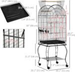 PawHut 60" Bird Cage with Openable Top, Large Parrot Cage with Rolling Stand, Wheels, Removable Tray, Bowls, Storage Shelf for Cockatie, Sun Conure, Black - Image 8