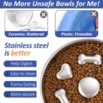 1Pcs 304 Stainless Steel Slow Feeder Dog Bowl – 4-Cup Metal Anti-Gulping Dog Food Bowl with Non-Slip Base, Shallow Design for Small, Medium & Large Dogs to Prevent Bloat – Dishwasher Safe - Image 4