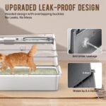 Stainless Steel Cat Litter Box with Lid 180° Flip-Top - XL Leak-Proof Metal Litter Box for High-Peeing Big Cats - Odour-Free Large Cat Litter Box with Scoop | Carbon Filters (Grey) - Image 3