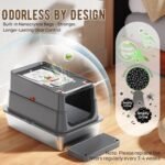 Stainless Steel Cat Litter Box with Lid 180° Flip-Top - XL Leak-Proof Metal Litter Box for High-Peeing Big Cats - Odour-Free Large Cat Litter Box with Scoop | Carbon Filters (Grey) - Image 5