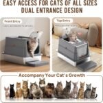 Stainless Steel Cat Litter Box with Lid 180° Flip-Top - XL Leak-Proof Metal Litter Box for High-Peeing Big Cats - Odour-Free Large Cat Litter Box with Scoop | Carbon Filters (Grey) - Image 8