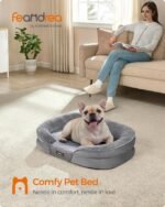 Feandrea Dog Bed, Medium Orthopaedic Dog Sofa Bed, 76 x 51 x 18 cm, Egg Crate Foam, Waterproof Liner, Raised Edges, Removable and Machine Washable Cover, Non-Slip, Light Gray UPGW281G01 - Image 3