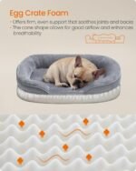 Feandrea Dog Bed, Medium Orthopaedic Dog Sofa Bed, 76 x 51 x 18 cm, Egg Crate Foam, Waterproof Liner, Raised Edges, Removable and Machine Washable Cover, Non-Slip, Light Gray UPGW281G01 - Image 4