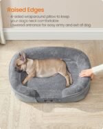Feandrea Dog Bed, Medium Orthopaedic Dog Sofa Bed, 76 x 51 x 18 cm, Egg Crate Foam, Waterproof Liner, Raised Edges, Removable and Machine Washable Cover, Non-Slip, Light Gray UPGW281G01 - Image 5