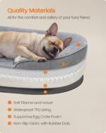 Feandrea Dog Bed, Medium Orthopaedic Dog Sofa Bed, 76 x 51 x 18 cm, Egg Crate Foam, Waterproof Liner, Raised Edges, Removable and Machine Washable Cover, Non-Slip, Light Gray UPGW281G01 - Image 6