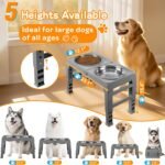 Elevated Dog Bowls for Large Dogs 5 Adjustable Heights 7.5"-15.4", 2 X-Large 10” Stainless Steel Bowls, Heavy Duty Raised Dog Bowl Stand Foldable Pet Feeder for Dogs Shoulder Height Over 15”, Grey - Image 3
