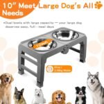 Elevated Dog Bowls for Large Dogs 5 Adjustable Heights 7.5"-15.4", 2 X-Large 10” Stainless Steel Bowls, Heavy Duty Raised Dog Bowl Stand Foldable Pet Feeder for Dogs Shoulder Height Over 15”, Grey - Image 5