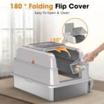 XXXL Stainless Steel Cat Litter Box with Lid，Extra Large Enclosed High Sided Metal Litter Box with Removable Lid, 180°-Top Flip Cover Litter Pan with Scoop, Non-Sticky, Anti-Leakage, Light Grey - Image 5