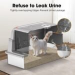 XXXL Stainless Steel Cat Litter Box with Lid，Extra Large Enclosed High Sided Metal Litter Box with Removable Lid, 180°-Top Flip Cover Litter Pan with Scoop, Non-Sticky, Anti-Leakage, Light Grey - Image 6