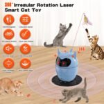 Laser Cat Toy, Interactive Cat Toy with 360° Random Rotating Red Bot Cat Toy, Multifunctional 2 in1 Adjustable Speed, Rechargeable with Feather Wand Toy for Cat Dog Indoor (Blue) - Image 3