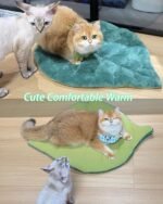 Cat Mat Self Warming Cat Bed 66x50CM Leaf Shaped Cotton Soft Warm Pet Pad Blanket for Indoor Bed Couch Sofa Floors Cat and Dog Warm Mattress (Green) - Image 4