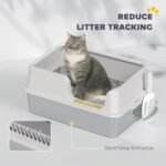 PawHut Stainless Steel Litter Box, XL Cat Litter Box with High Side, Extra Large Metal Kitten Litterbox for Big Cats with Scoop, Easy Cleaning & Anti-Urine Leakage, Light Gray - Image 6