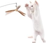 Lystaii Cat Wand Toys, Interactive Cat Feather Toys with 3 Feather Refills with Bell Steel Wire Cat Toy for Indoor Cats Wood Handle Cat Teaser String Toy Feather Propeller for Kitten (Piebald) - Image 6