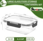 Skroam 5-Packs 36OZ Glass Food Storage Containers with Lids Airtight, Glass Meal Prep Container for Lunch, Pantry Organizers and Storage, Glass Lunch Boxes for Freezer to Oven Safe, Leak Proof - Image 3