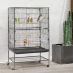 52in Large Parrot Cage with Wrought Iron Rolling Metal Bird Cage for Cockatiels Lovebirds Finches Black - Image 3
