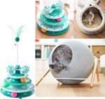 Cat Toys Kitten Ball Tower Springs Feather Exercise Wheel Toy for Indoor Cats Interactive Gifts, 4 Level Green - Image 8