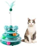 Cat Toys Kitten Ball Tower Springs Feather Exercise Wheel Toy for Indoor Cats Interactive Gifts, 4 Level Green - Image 9