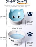 Elevated Cat Bowls Set of 2, Ceramic Tilted Raised Cat Food Bowls Protect Cat's Spine, Anti Vomiting and Whisker Fatigue, Blue Cat Water Dishes, Lead & Cadmium Free, Great Height for Cat - Image 3