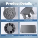 Adjustable Elevated Slow Feeder Cat Bowl, Raised Silicone Slow Feeder Cat Dish with Fun Fish Pattern Whisker-Friendly Anti-Vomit＆Anti-Tipping Pet Bowl for Cat, Small Dog (Dark Grey) - Image 3