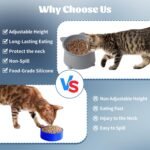 Adjustable Elevated Slow Feeder Cat Bowl, Raised Silicone Slow Feeder Cat Dish with Fun Fish Pattern Whisker-Friendly Anti-Vomit＆Anti-Tipping Pet Bowl for Cat, Small Dog (Dark Grey) - Image 5