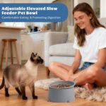Adjustable Elevated Slow Feeder Cat Bowl, Raised Silicone Slow Feeder Cat Dish with Fun Fish Pattern Whisker-Friendly Anti-Vomit＆Anti-Tipping Pet Bowl for Cat, Small Dog (Dark Grey) - Image 8