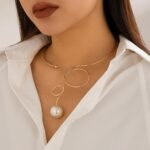 Cuff Necklace Gold Collar Necklace for Woman Statement Open Round Bow Choker Necklaces - Image 4