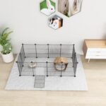 Pet Playpen, Small Animals Playpen with Door, Encrypted Metal Wire Rabbit Fence, Guinea Pigs Cages, Kitten Playpen, Indoor & Outdoor Yard Fence for Small Animals Black - Image 8