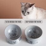 SWEEJAR Tilted Raised Cat Food and Water Bowl Set, Stress Free Elevated Cat Food Bowls, Protect Cat's Spine, Ceramic Pet Bowl Collection for Cats and Small Dogs, Set of 2 (Gray) - Image 5