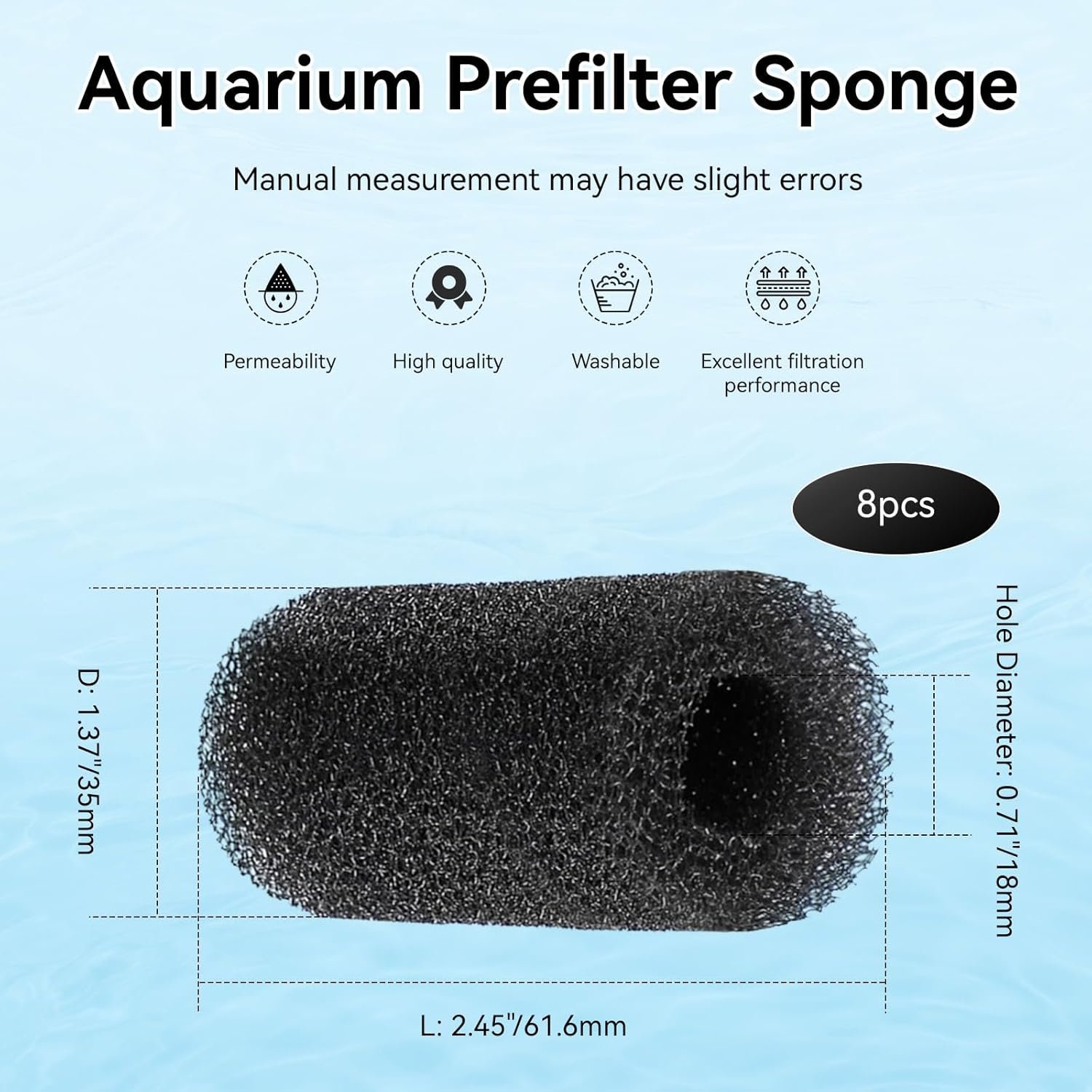 8 Pack Pre-Filter Sponge for Aquarium, Sponge Foam Roll Accessories for Aquarium Fish Tank, Aquarium Filter Media Strainer - Image 5