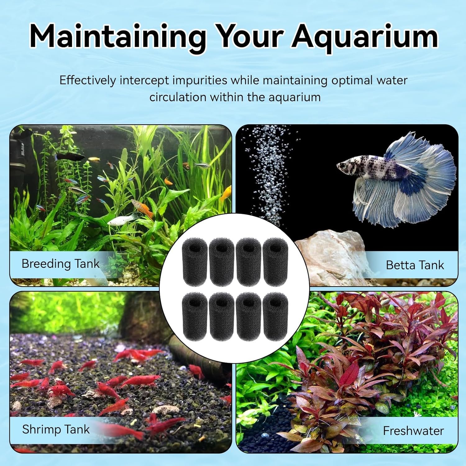 8 Pack Pre-Filter Sponge for Aquarium, Sponge Foam Roll Accessories for Aquarium Fish Tank, Aquarium Filter Media Strainer - Image 8