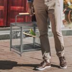 PawHut Bird Travel Carrier Cage for Parrots Conures African Grey Cockatiel Parakeets with Stand Perch, Stainless Steel Bowls, Pull Out Tray, Black - Image 3