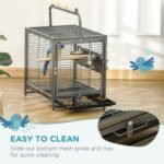 PawHut Bird Travel Carrier Cage for Parrots Conures African Grey Cockatiel Parakeets with Stand Perch, Stainless Steel Bowls, Pull Out Tray, Black - Image 4