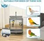 PawHut Bird Travel Carrier Cage for Parrots Conures African Grey Cockatiel Parakeets with Stand Perch, Stainless Steel Bowls, Pull Out Tray, Black - Image 7