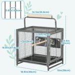 PawHut Bird Travel Carrier Cage for Parrots Conures African Grey Cockatiel Parakeets with Stand Perch, Stainless Steel Bowls, Pull Out Tray, Black - Image 8