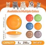 Colorful Ceramic Cat Bowls Set - Wide and Shallow Dishes for Food and Water - 6-Pack Cat Feeding Bowl Whisker-Friendly - Microwave and Dishwasher Safe - 5.7" x 1.3" - 5 oz - Image 3