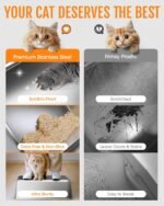 Stainless Steel Cat Litter Box, Metal Kitty Litter Box with Scoop, Anti-Leakage Top Entry, Non-Sticky, Easy to Clean, Grey, XL (1 Pack) - Image 4