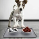 Dog Bowls with Silicone Mat, Dog Food Mat with Removable Stainless Steel Bowl (13.5oz Each), No Spill Non-Skid Mat Food Water Bowl for Pet Puppy Small Animals (Square, Grey) - Image 3