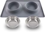 Dog Bowls with Silicone Mat, Dog Food Mat with Removable Stainless Steel Bowl (13.5oz Each), No Spill Non-Skid Mat Food Water Bowl for Pet Puppy Small Animals (Square, Grey) - Image 4