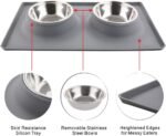 Dog Bowls with Silicone Mat, Dog Food Mat with Removable Stainless Steel Bowl (13.5oz Each), No Spill Non-Skid Mat Food Water Bowl for Pet Puppy Small Animals (Square, Grey) - Image 5
