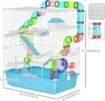 PawHut Hamster Cage, Large Small Animal House, 5-Level Guinea Pig Cage Gerbil Haven, Tunnel Tube System, with Water Bottle, Exercise Wheel, Food Dish, Ramps, Light Blue - Image 8