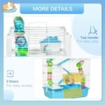 PawHut Hamster Cage, Large Small Animal House, 5-Level Guinea Pig Cage Gerbil Haven, Tunnel Tube System, with Water Bottle, Exercise Wheel, Food Dish, Ramps, Light Blue - Image 9