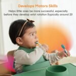 NumNum Baby Spoons Set, Baby Essentials Pre-Spoon GOOtensils for 6+ Months, First Stage Self-Feeding Spoons for Baby Led Weaning (BLW), Silicone Toddler Utensils, BPA-Free, 2 Pack Gray/Green - Image 5