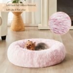 BFPETHOME Calming Dog Bed Cat Bed Donut, Faux Fur Pet Bed Self-Warming Donut Cuddler, Comfortable Round Plush Dog Beds (61 x 61 x 20 cm, Light Pink) - Image 3